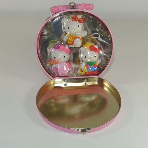 HELLO KITTY Vintage Christmas Decoration Ornament In Original Tin Box Set of 3 - Picture 1 of 4
